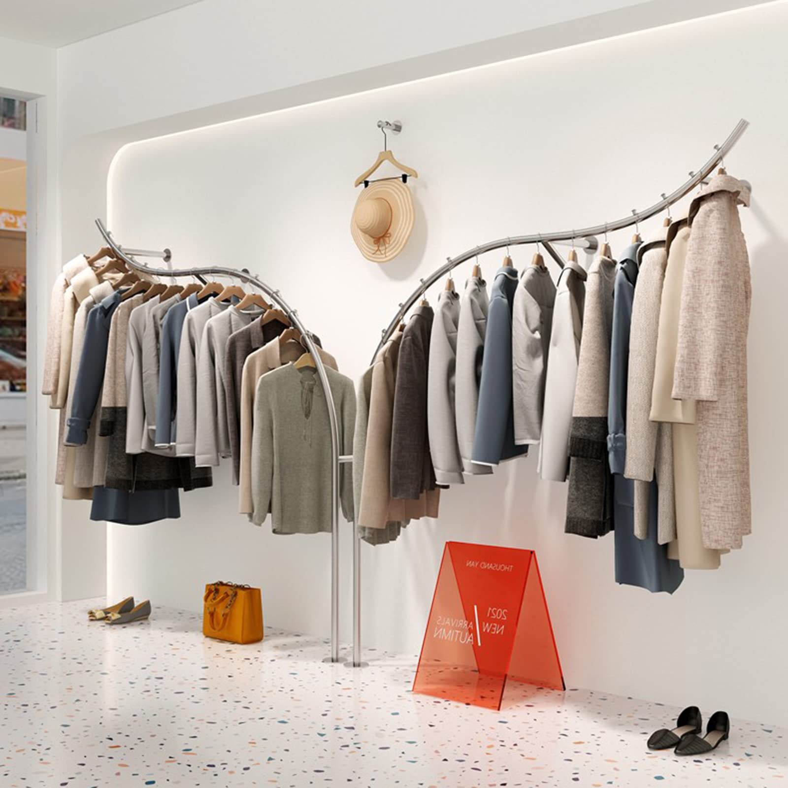 UYSELA Articoli per l'uso Quotidiano Scaffali per Abiti da Esposizione creativi in Negozi di Abbigliamento per Boutique per Bambini,Sistema di mensole per Appendere Abiti a Parete per Tubi industri