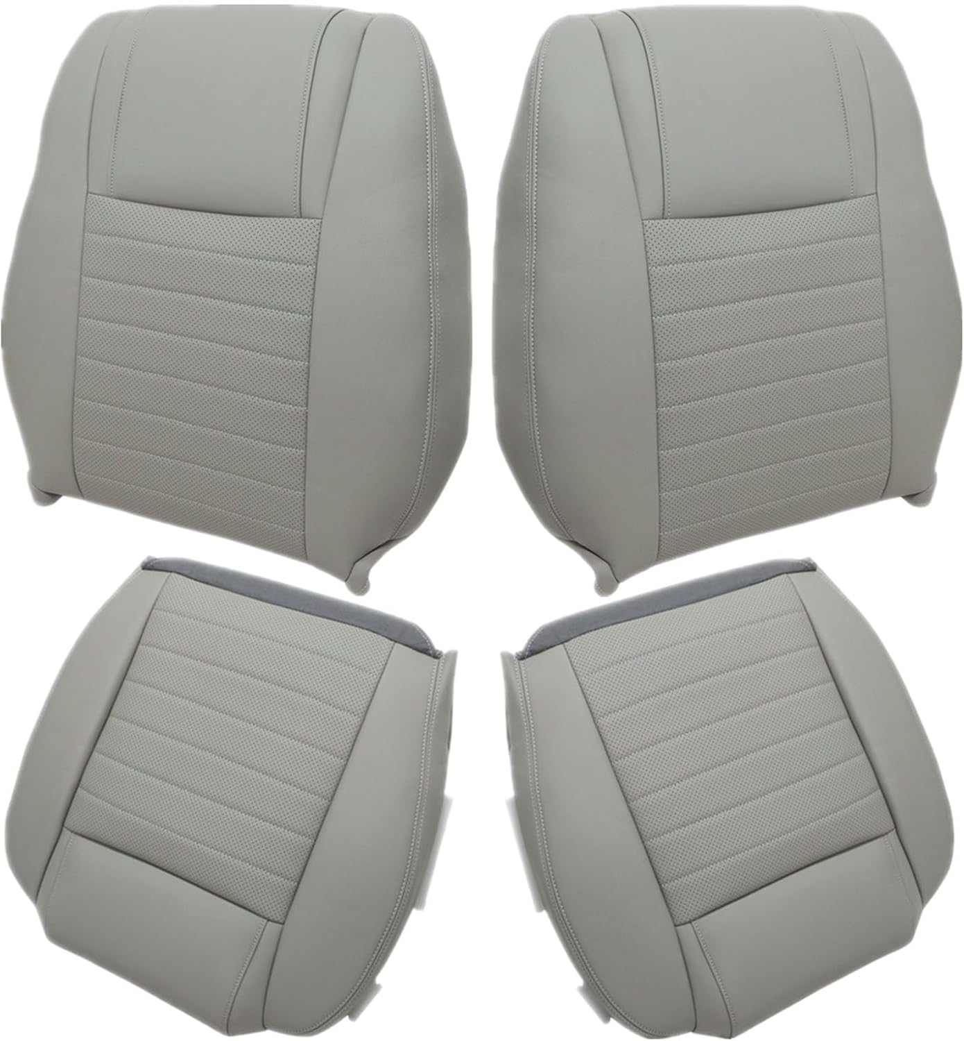 SecosAutoparts Driver & Passenger Bottom & Top Perforated Leather Seat Cover Gray Fit for Ford Mustang GT 2005 2006 2007 2008 2009