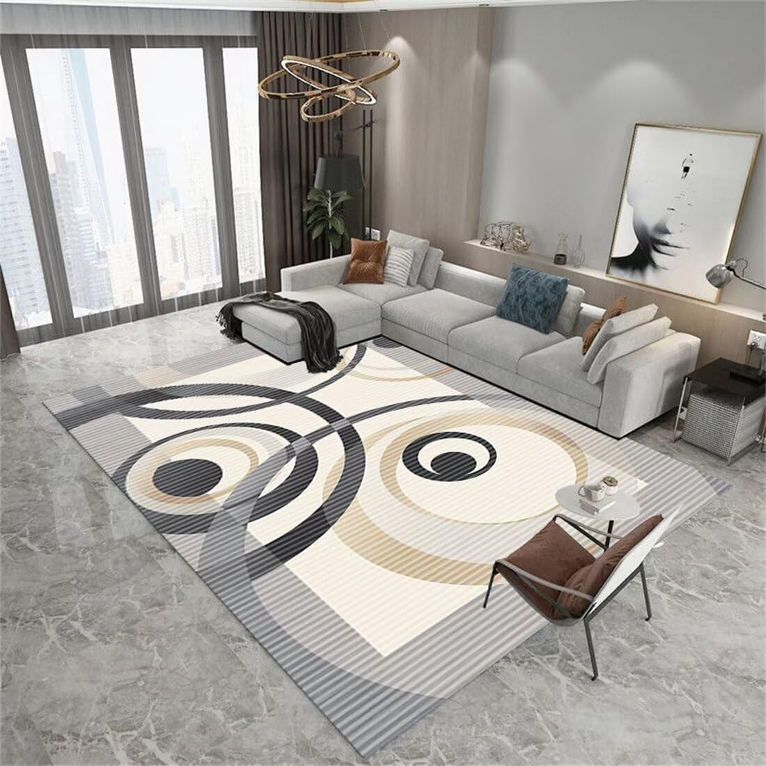 Design géométrique circulaire pour éviter les glissades au salon
