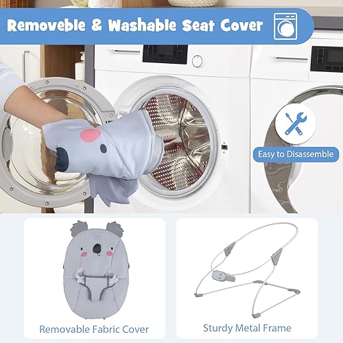 Miniatura 5 de BABY JOY Gorila para bebé, asiento portátil para bebé con vibración y música, barra extraíble y cubierta de tela, arnés de seguridad de 3 puntos