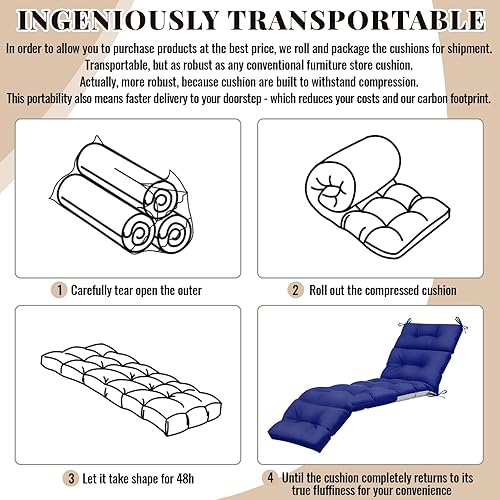 Miniatura 2 de Kigley 2 cojines para tumbona de 75 x 22 x 5 pulgadas, suaves, para primaveraverano, repuesto para exteriores, interiores, hogar, oficina (azul