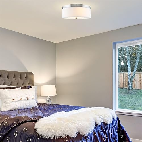 Miniatura 5 de Kira Home Walker 51 cm Gran lámpara de techo de montaje empotrado de 3 luces de estilo moderno de mediados de siglo, pantalla de tela blanca +