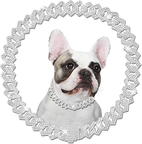 Cadena de metal de diamante cubano para perros con hebilla segura, collares para mascotas para perros grandes y medianos