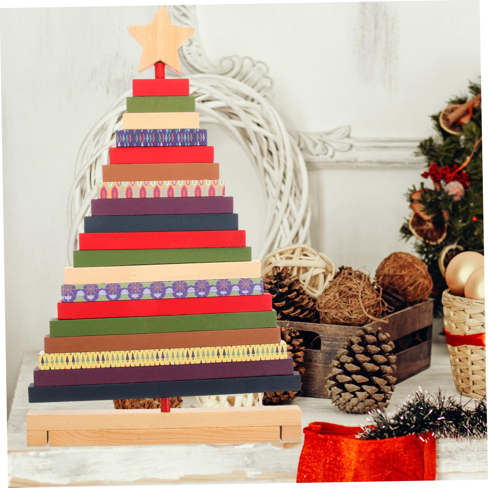 Árbol De Navidad Artesanal Giratorio De Madera Decoración para Mesas y Ventanas Adorno para Oficinas y Eventos Navideños