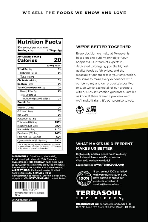 Terrasoul Superfoods Premium Nutritional Yeast Flakes, 2 Lbs (Pack of 2), Fortified, Savory Superfood for Vegan Cheese, Seasoning, and Plant-Based Protein Boost