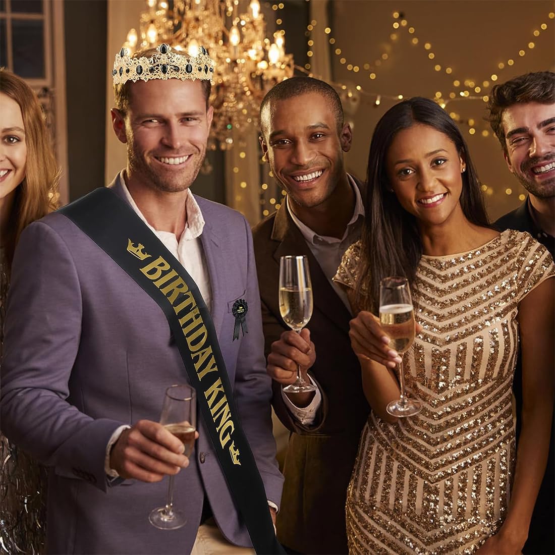 Fascia Di Compleanno 'Happy Birthday King' - In Raso Nero, 80x9.5 Cm - Foto 5