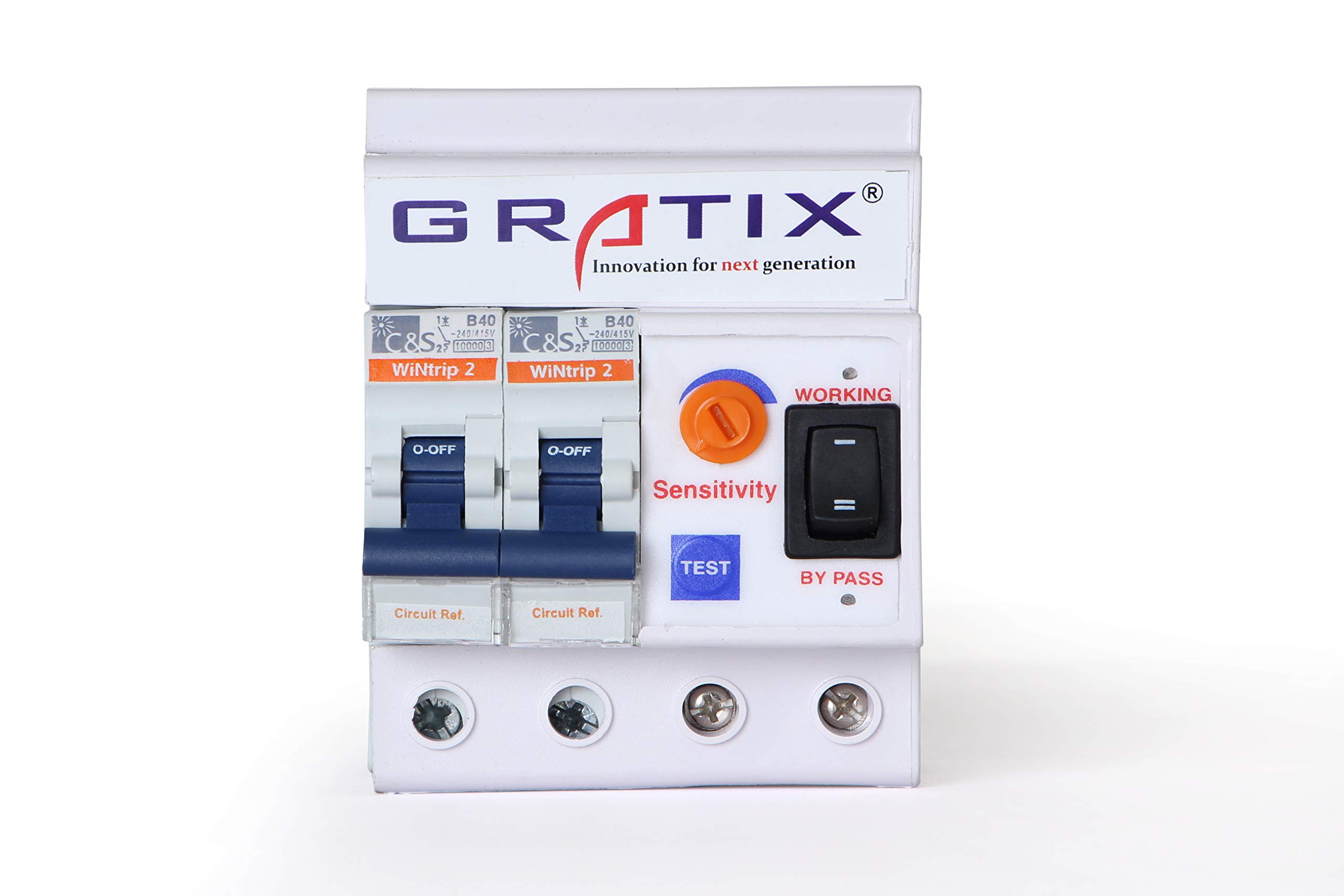 GRATIX 40 AMP PVC Plastic 2 Pole ELCB+MCB Single Phase with ISI Marked