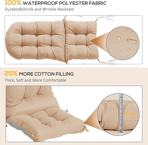 Miniatura 4 de Cojines para sillas Adirondack, cojines extragruesos para sillas mecedoras para exteriores, cojines de respaldo alto para sillas de patio con lazos,