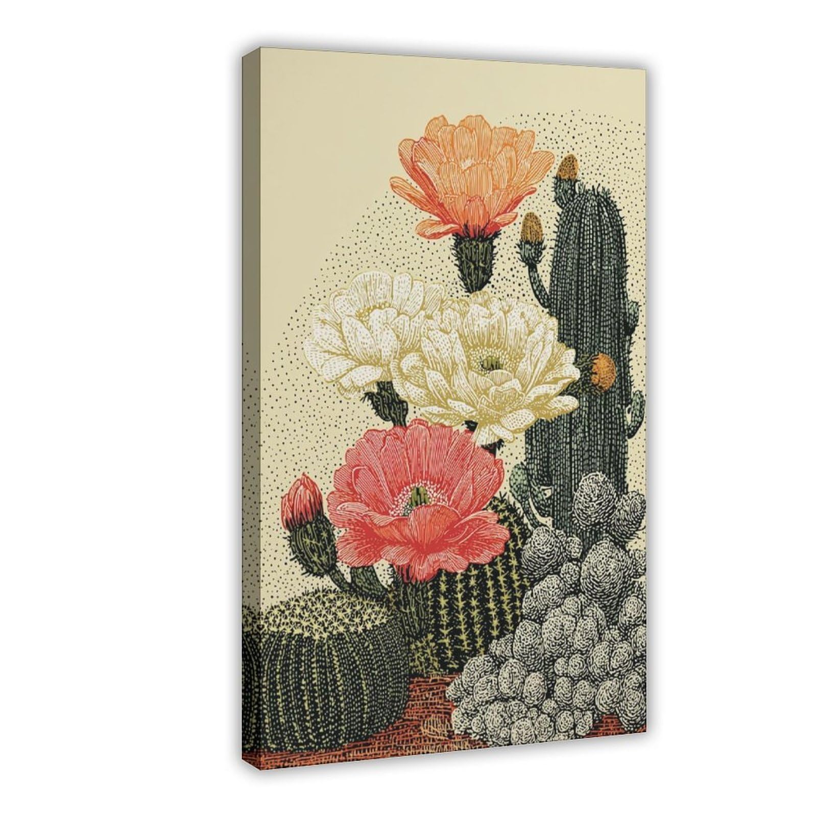Pyberon Frame Blooming Cacti, Southwestern Desert Canvas Poster Bedroom Decor Landscape Office Room Decor Gift 12" L X 18" W