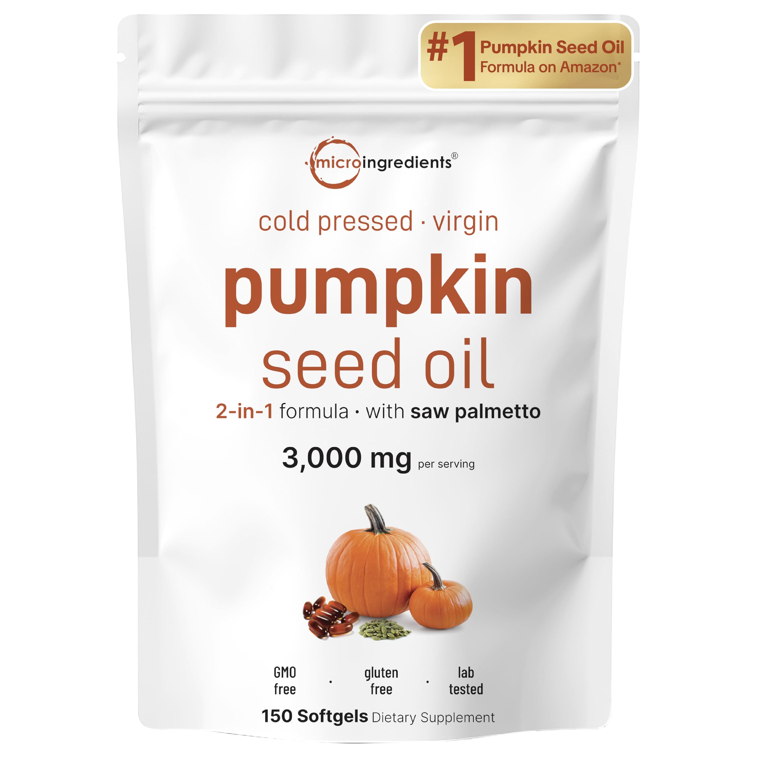 Micro Ingredients Pumpkin Seed Oil with Saw Palmetto, 3,000mg Per Serving, 150 Softgels | Cold Pressed, Pure Virgin Oil, Herbal Supplement | Supports Urinary, Bladder & Prostate Health | Non-GMO