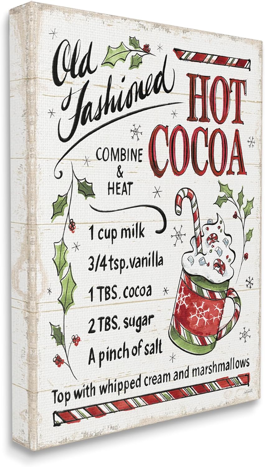 Stupell Industries 'Old Fashioned Hot Cocoa Recipe', Canvas Art, 24 x 30 Inches, Easy to Hang and Sturdy, Made in USA, by Anne Tavoletti