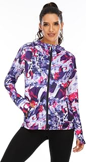 Womens Full Zip Athletic Running Hooded Jackets Yoga Lightweight Hoodie with Thumb Holes