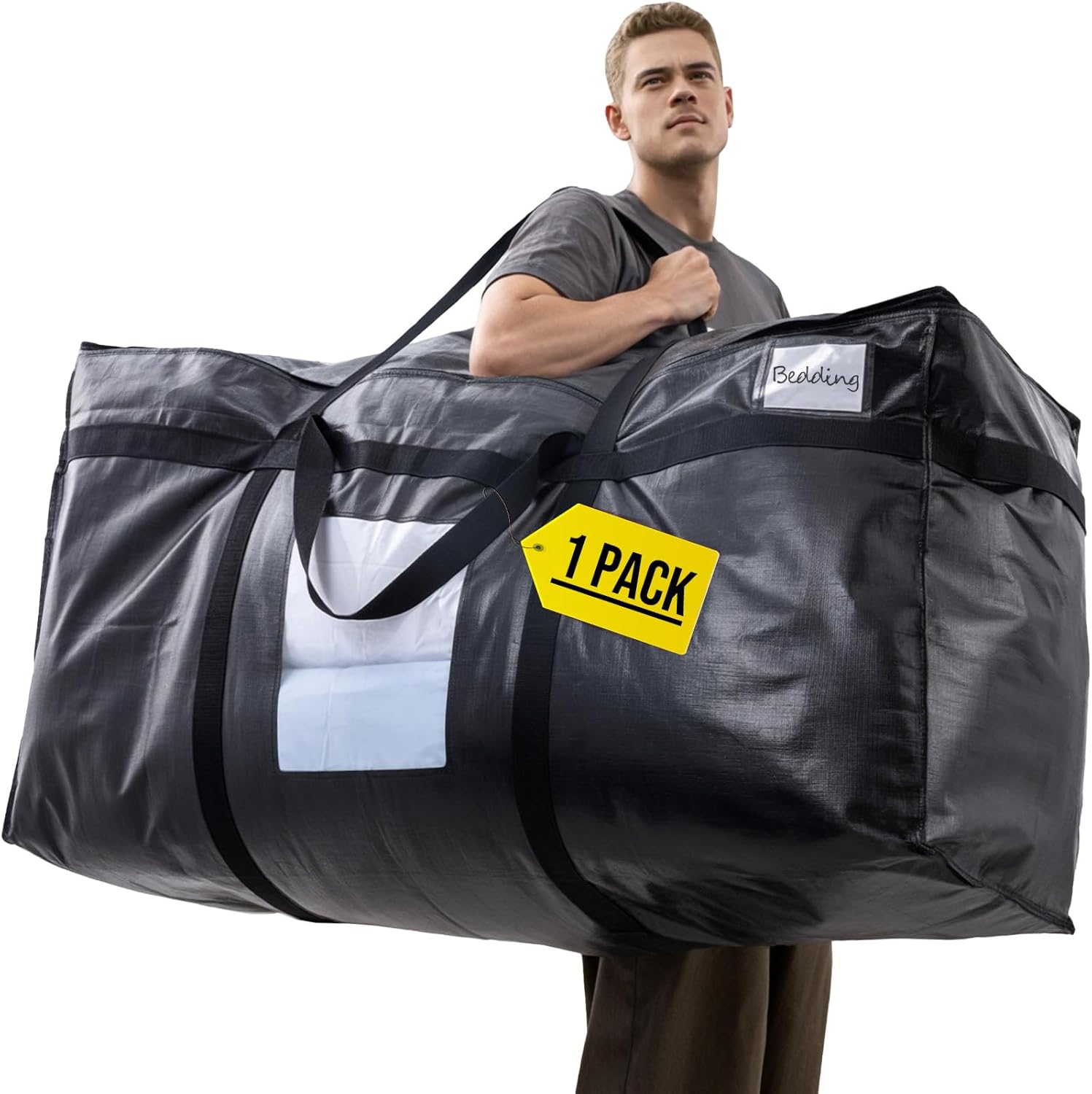 TAILI 69 Gallon Extra Large Storage Bags, XXL Black Heavy Duty Moving Bags For Storage with Visible Window, Wrap Around Handles, Totes for Space Saving, Alternative to Moving Boxes