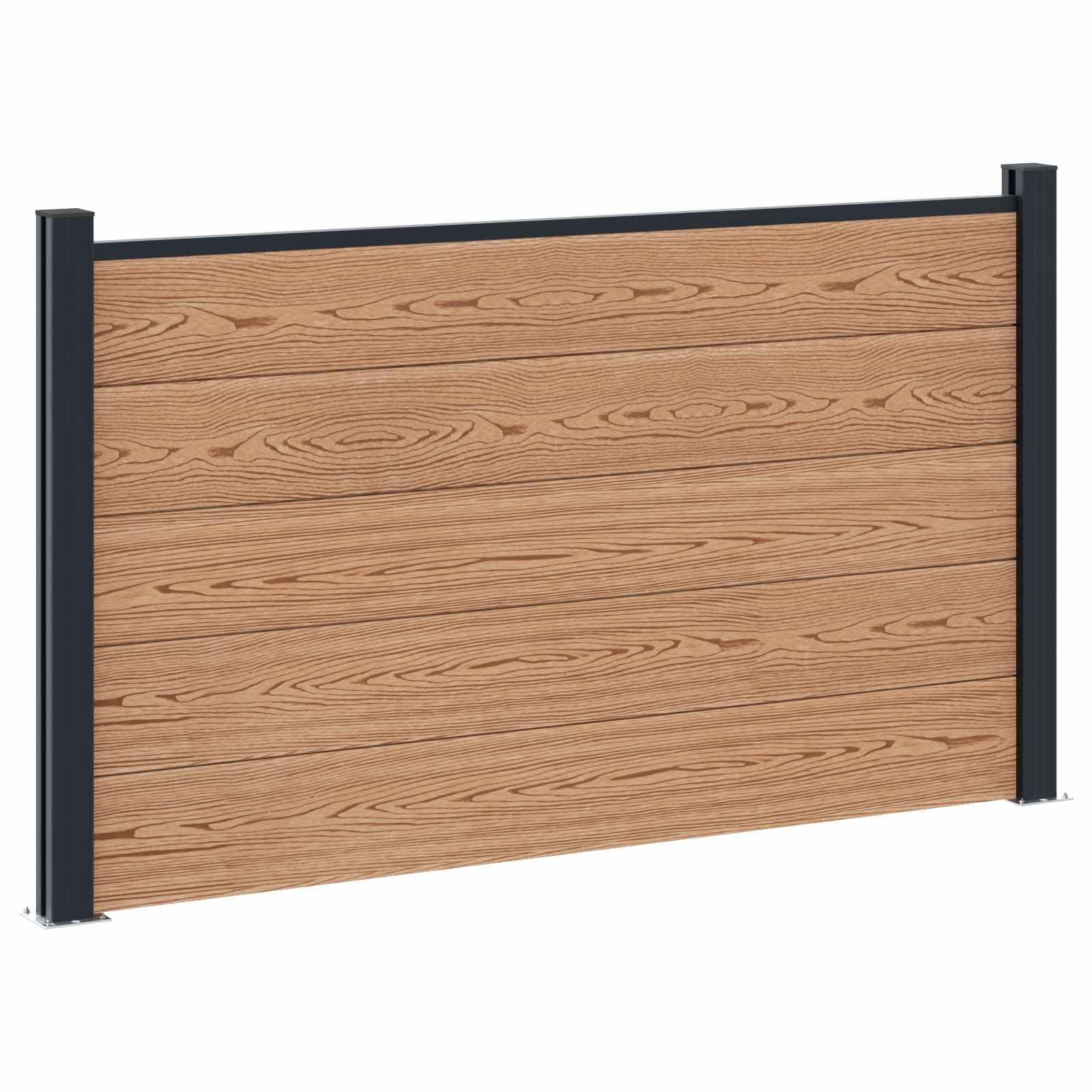Panneau de clôture WPC et aluminium marron 180x105 cm, kit avec 2 poteaux, fixation rigide, barrière modulable pour jardin terrasse extérieur