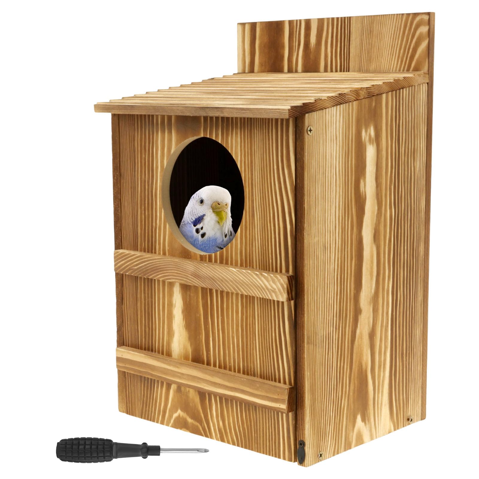 Wooden Bird Nest Box Owl House,Large Outdoor Bird House with Perches,Weatherproof Ventilated Bird Nesting Box for 9-11 Inch Small to Medium Birds,Easy to Install with Mounting Screws,36.8x19x22.8cm