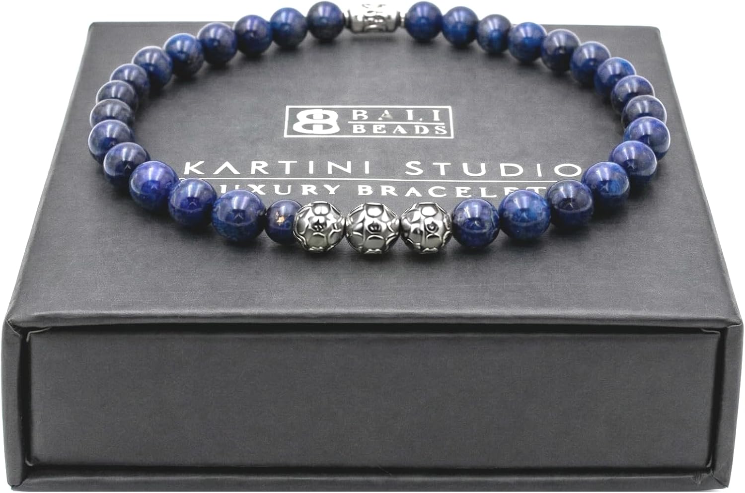 Kartini Studio Lapis Lazuli Bracelet, Men's Lapis Lazuli and Stainless Steel Beads Bracelet, Bead Jewelry for Man