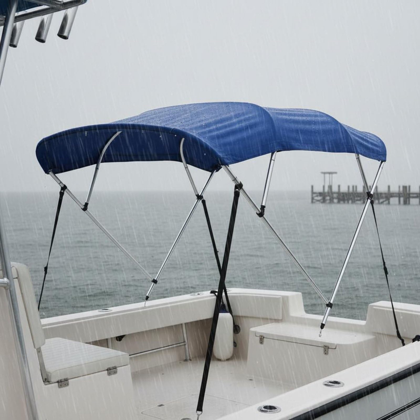 Tettuccio Barca Parasol Bimini Canopy Copertura Parasole Riparo Antipioggia Tela 600D Oxford Telaio Alluminio Pieghevole per Imbarcazioni Diverse, style to 5