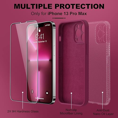 Miniatura 5 de BossKiss Funda compatible con iPhone 13 Pro Max, funda de silicona líquida de primera calidad tacto aterciopelado 2 protectores de pantalla