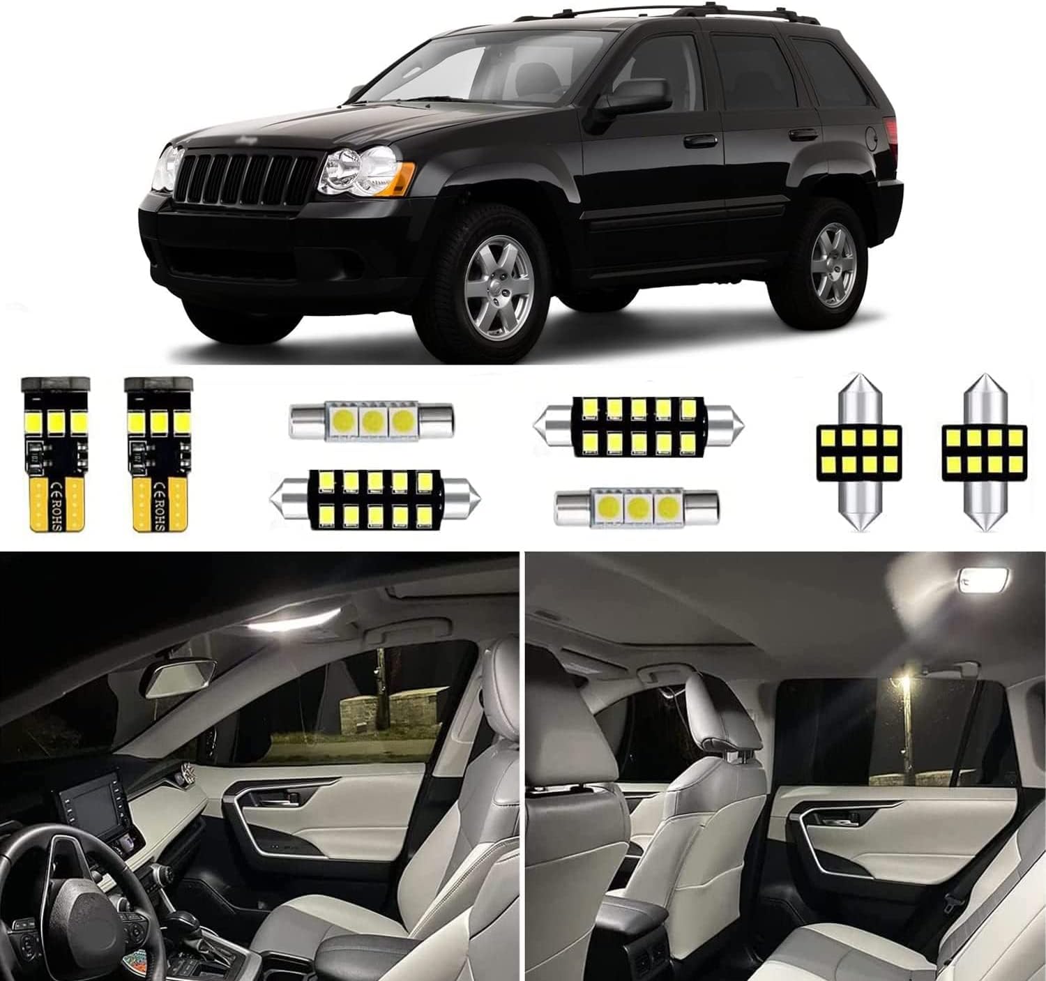 for Jeep Grand Cherokee 1999-2010 Fog Lights Bulbs Combo, 6pcs Super Bright 6000K White Multi Beam and Fog Lights Blubs Package
