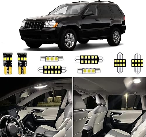 HUOKEDS Paquete de 14 luces LED interiores Grand Cherokee de repuesto para Jeep Grand Cherokee 6000K de 1999-2004, 2005, 2006, 2007, 2008, 2009,