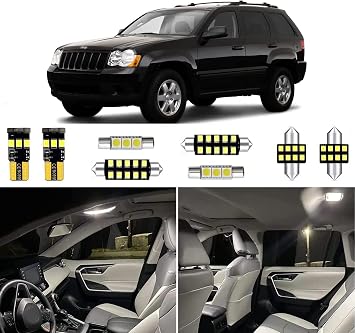 14pcs Grand Cherokee Interior LED Lights Replacement for 1999-2004 2005 2006 2007 2008 2009 2010 Jeep Grand Cherokee 6000K Super Bright White Interior LED Bulbs Package + Installation Tool