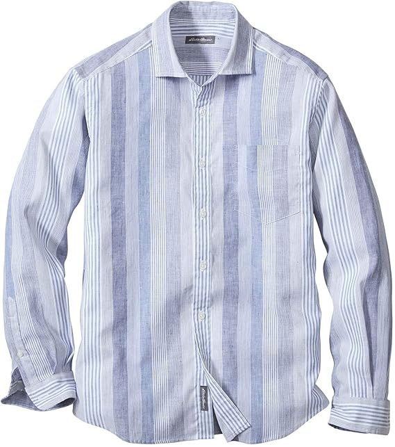 Amazon エディー バウアー Eddie Bauer 長袖ストレッチリネンシャンブレーバリゲートストライプスプレッドカラーシャツ ソロテックス R ファブリック製 長袖シャツ メンズ アトランティック L シャツ 通販
