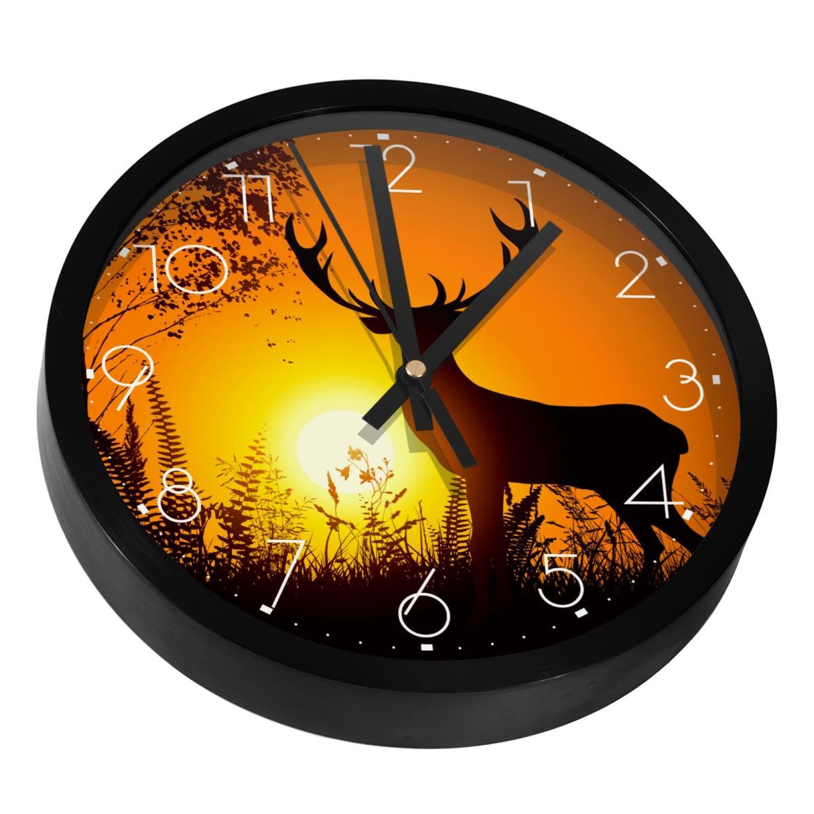 Horloge murale silencieuse motif cerf décoration d'intérieur élégante