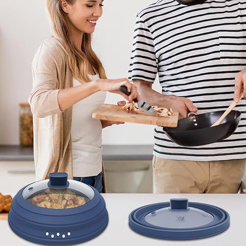 Miniatura 7 de Cubierta protectora de vidrio para microondas con silicona plegable para placa de olla de alimentos, 9.8 pulgadas, azul oscuro