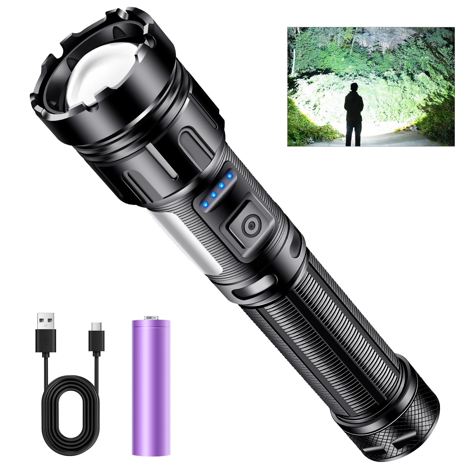 Skywolfeye Led Flashlight Super Bright Flashlights Rechargeable High Lumens Torch 5 Modes Zoomable Waterproof for Camping Kids Adults Outdoor Hiking Emergency (L377-1pack)