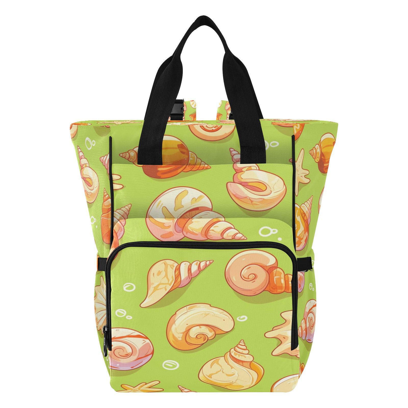Conchas De Color Naranja Verano Mochilas de Pañales para Gran Capacidad Pañal Bolso Mochila para Viajar al Aire Libre Mamá y Papá