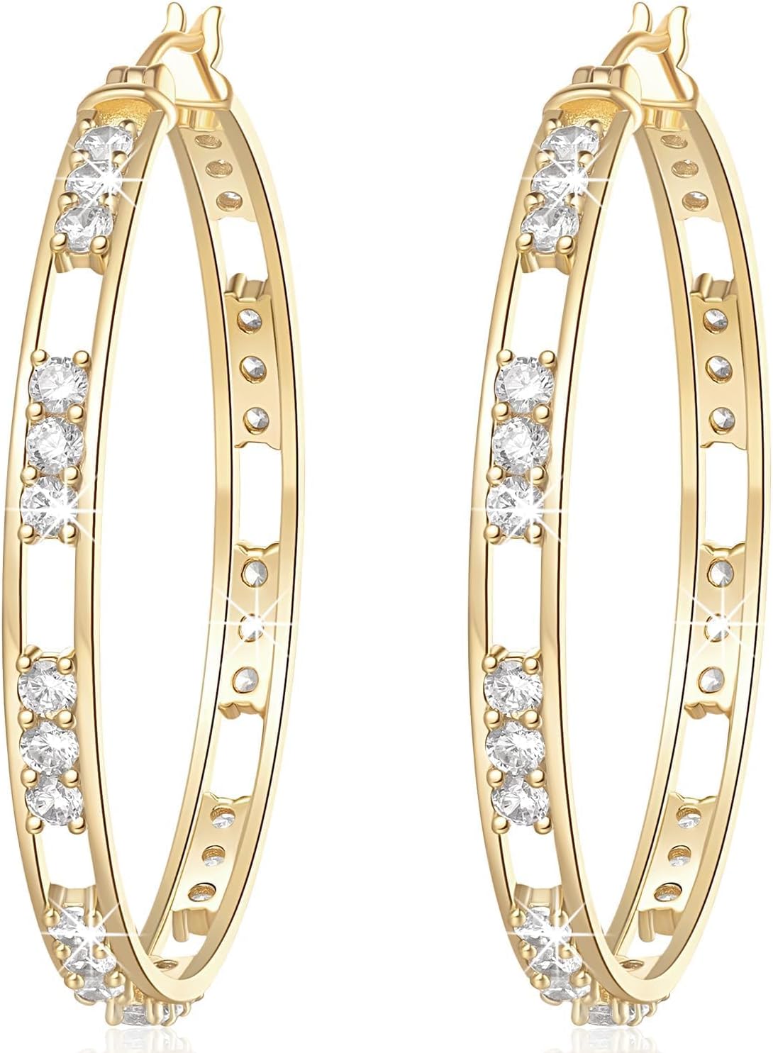 ENROSE14K Gold Hoop Earrings Diamond Earrings for Women Sparkling 14K Gold Earrings for Women’s Hoop Earrings Cubic Zirconia Hoops 42mm*4mm