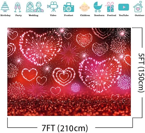 Miniatura 2 de AIIKES Telón de fondo para el día de San Valentín de 7 x 5 pies para fotografía, corazones de amor, fuegos artificiales, telón de fondo brillante