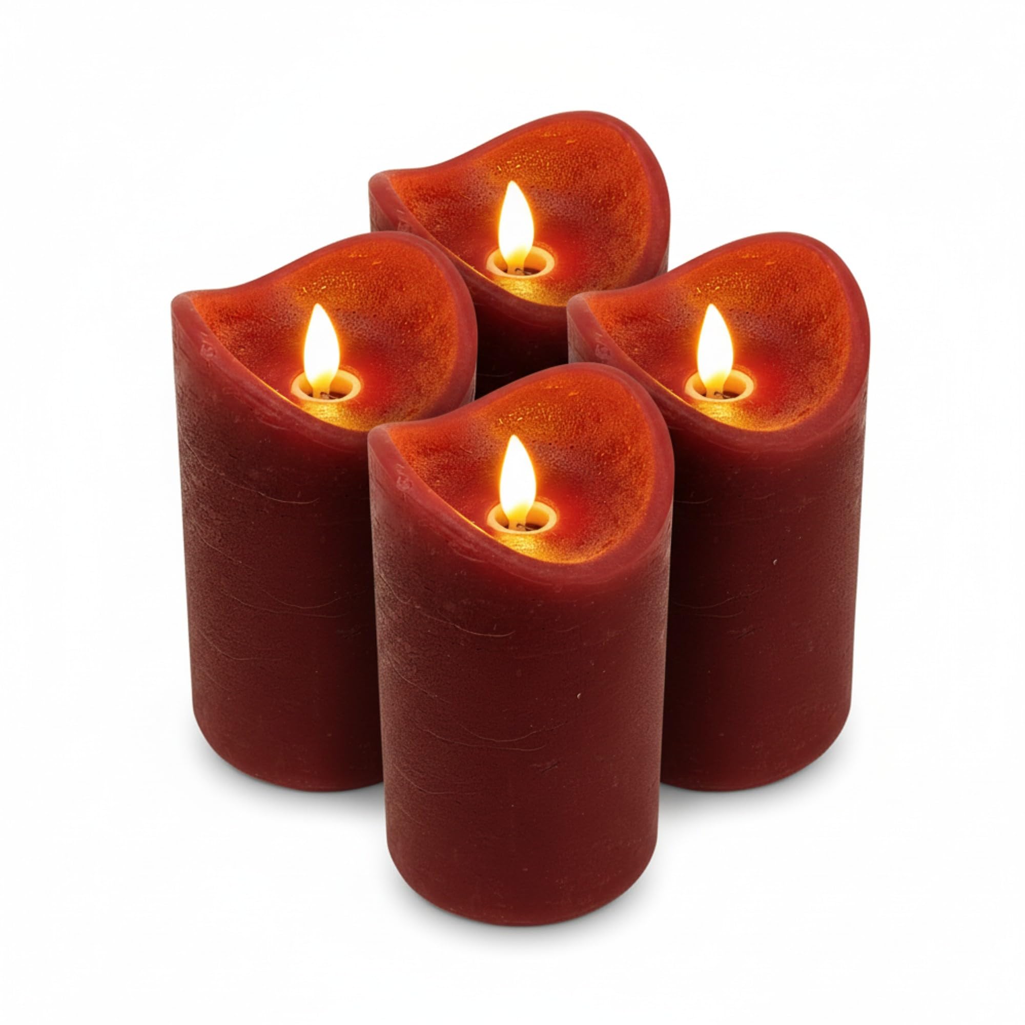 Toci Dark Red 4 Led Candles 7.5 X 15 Cm - Real Wax Flameless Candles With Moving Flame And Timer - Led Pillar Candles For Advent Decoration Funeral