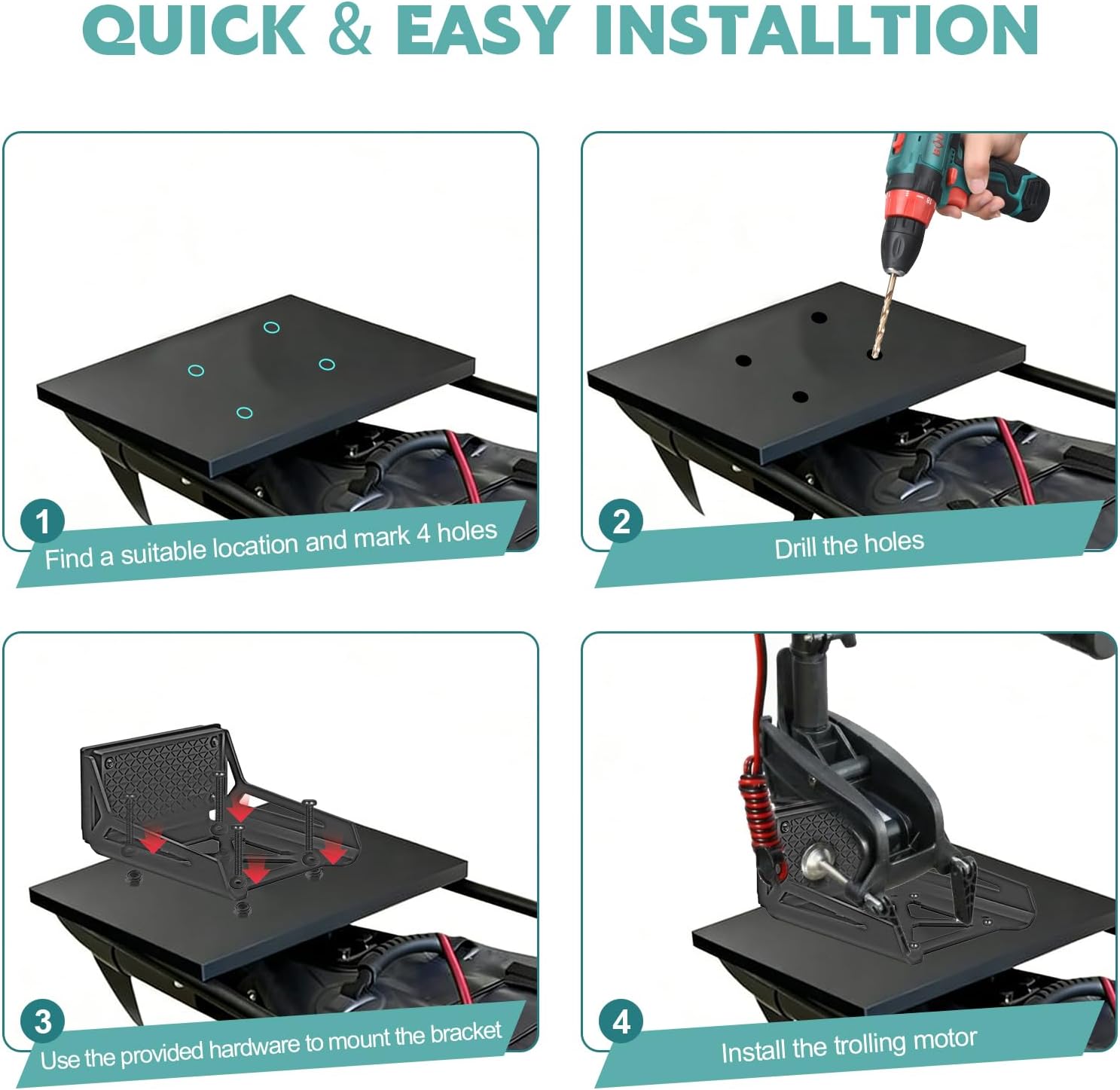 Universal Transom Trolling Motor Mount for Kayaks,Heavy Duty Marine-Grade Stern Drive Trolling Motor Mounting Bracket for Any Boat with a Flat Stern, Universal Fit for Electric Trolling Motors Only