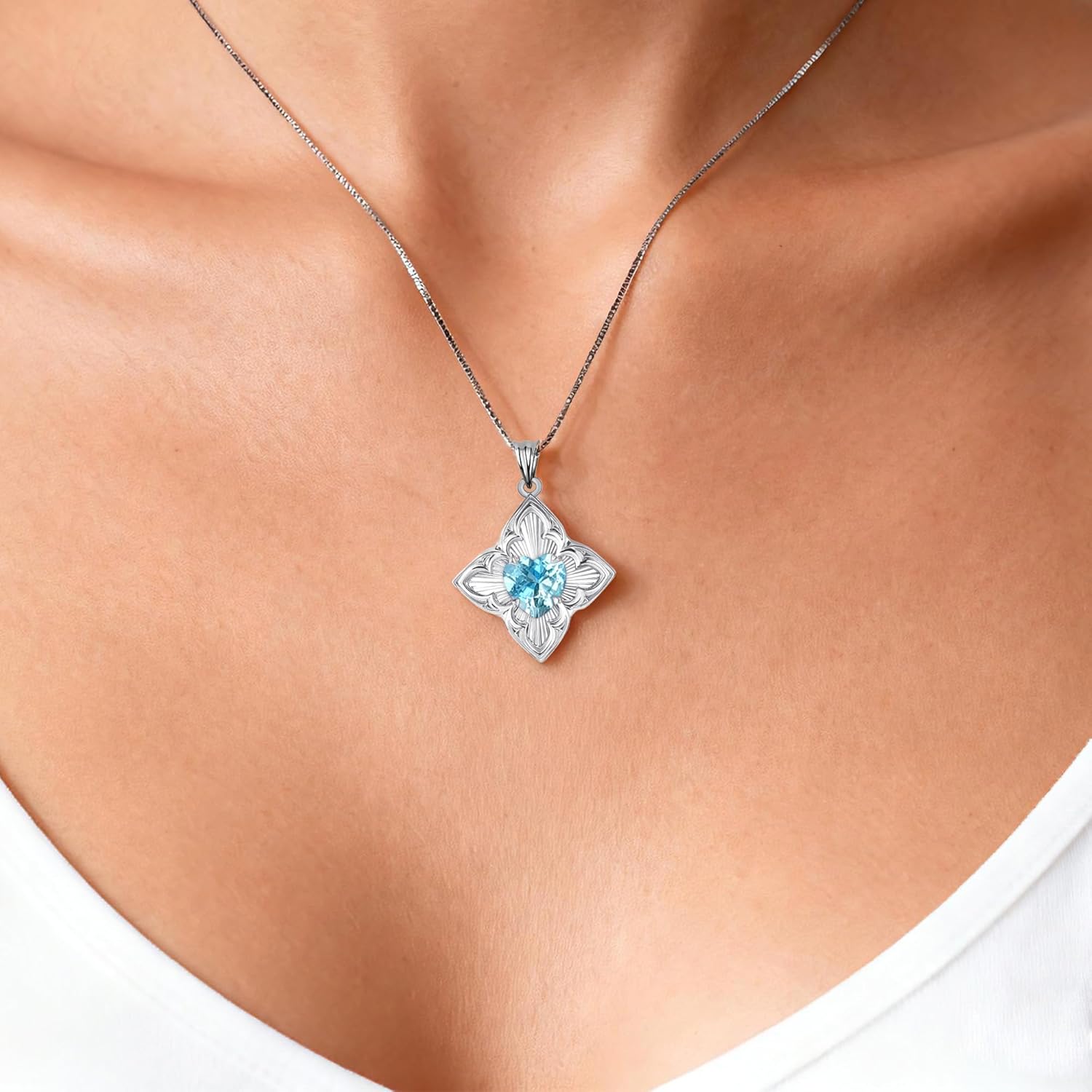 Delicate Four-Leaf Clover Charm Necklace with January Birthstone - S925 Silver, Gift Idea - Image 3
