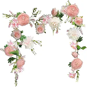 Rose Flower Vine, Peony Flowers, Center Flower Decoration, 6' Length, Floral Garland for Wedding Decor Home Table Runner Mantle Decoration