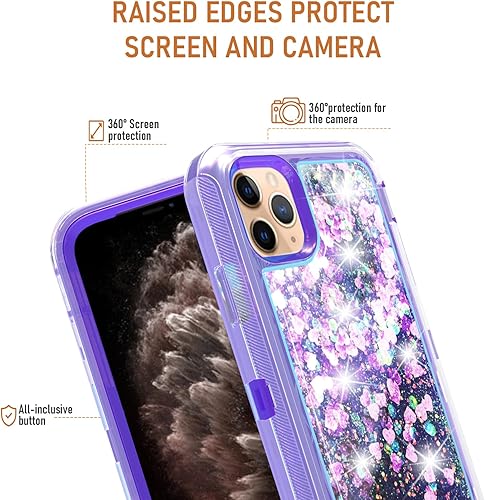 Miniatura 3 de Asuwish Funda de teléfono para iPhone 11 Pro Max 6.5 con protector de pantalla con purpurina líquida transparente de silicona híbrida de grado