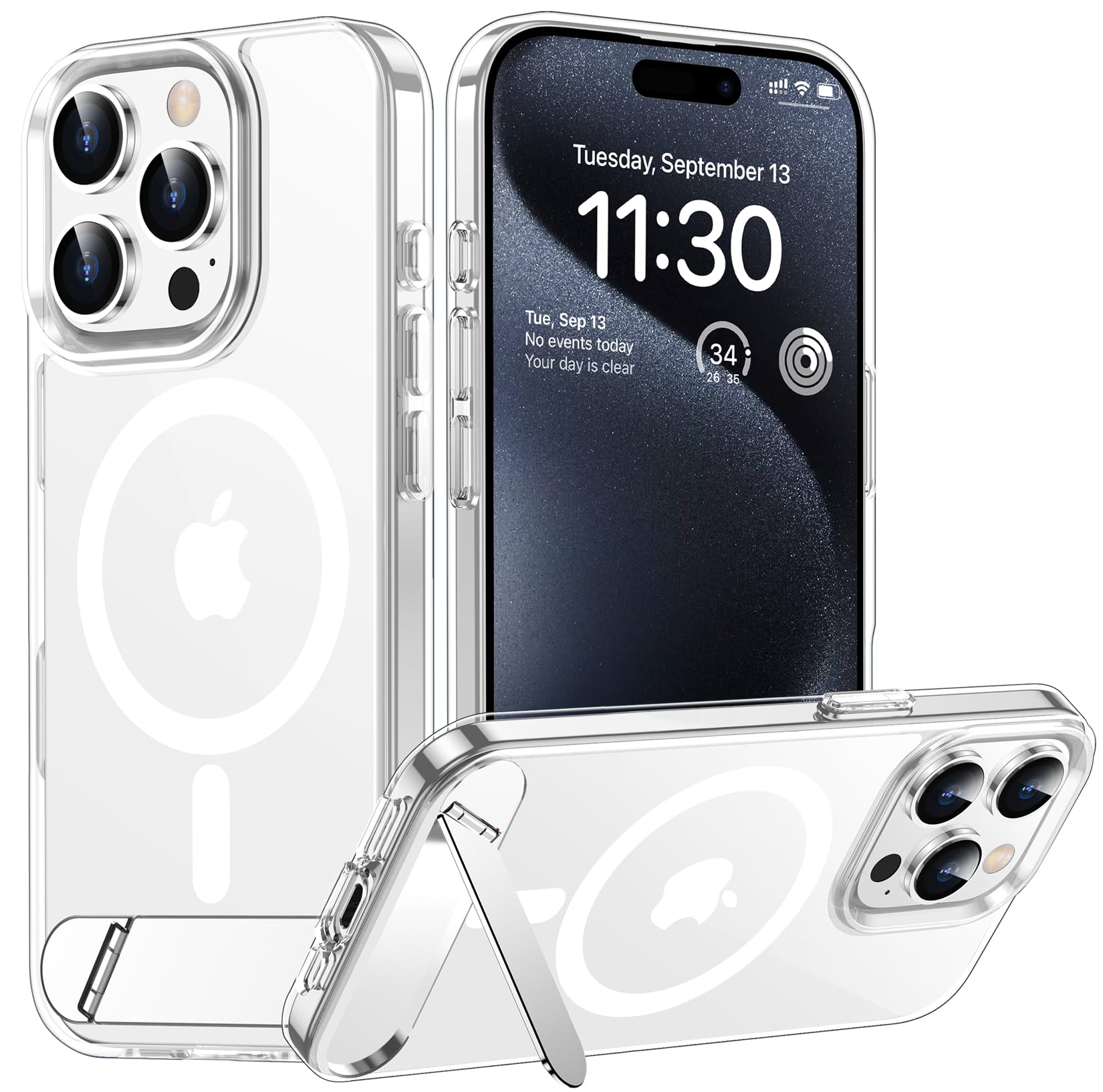 Temdan Magnetic Compatible with iPhone 15 Pro Max Case, [Built-in Invisible Kickstand][Compatible with MagSafe] [Military Grade Shockproof] Slim Thin Phone Case for iPhone 15 Pro Max 6.7"