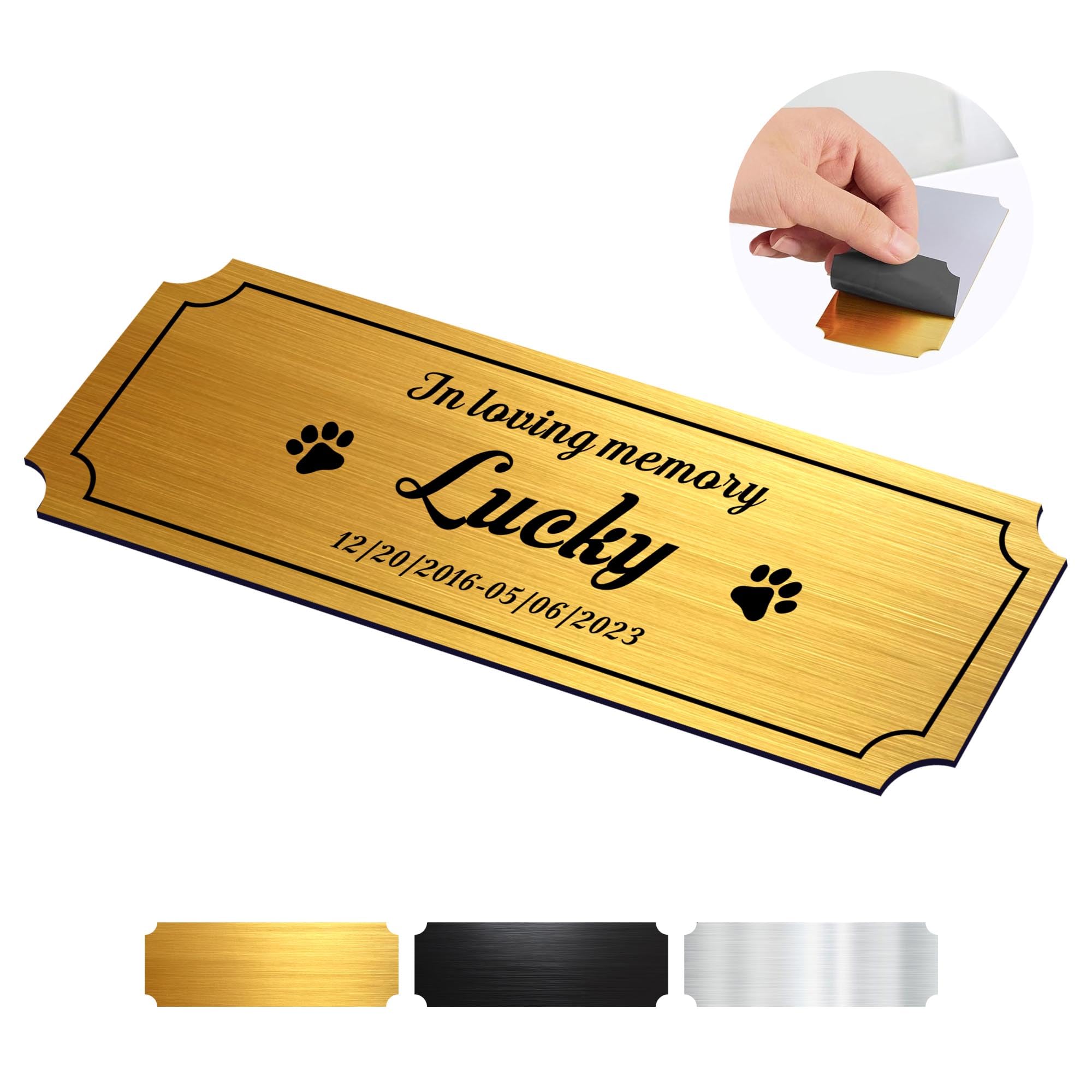 Personalised Memorial Plaques Engraved Plaques for Doors Urns Custom Name Plate Memorial Gifts Name Label Plaques Name Tags with Adhesive Backing (Gold-2, 3x1 in)