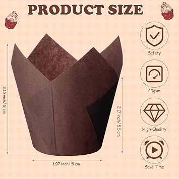 600 Pcs Tulip Cupcake Liners, Solid, Brown