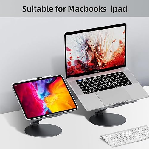 Miniatura 8 de Laptop Stand with 360 Rotating Base, Foldable Computer Stand Ergonomic Design, Angle Adjustable Aluminum Laptop Riser Compatible with MacBook