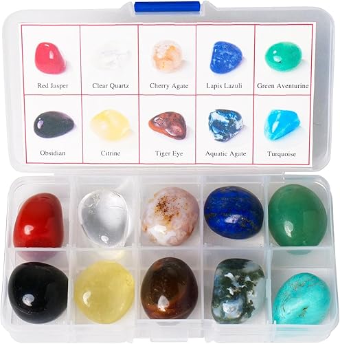 10 piedras de cristal pulidas naturales, jaspe rojo, verde, aventurina, azul, turquesa, cristal curativo, muestra mineral, caja de regalo, piedras