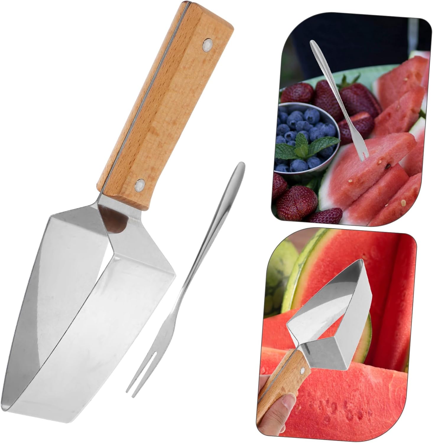 SOLUSTRE 1 Set Multifunctional Fruits Cutter Watermelon Cutter Slicer Tool Wheel Ergonomic Shape Large Cutting Fork Slicing Dicer Slices Chopping Carving Stainless Steel Silver