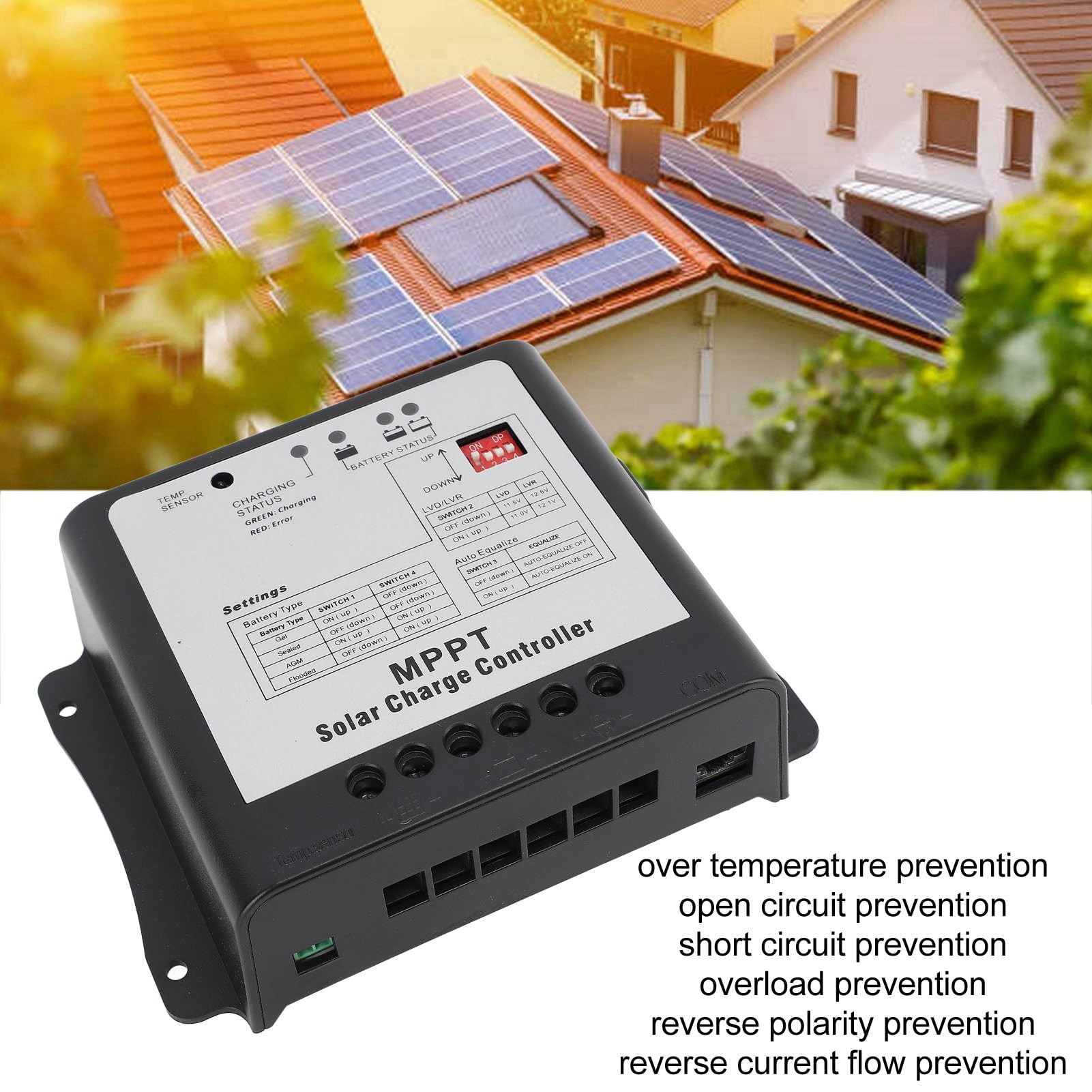 Yosoo Health Gear Regolatore di Carica Solare MPPT, Regolatore Pannello Solare in Lega di Alluminio ABS 15A 75V per Batterie 12V 24V, Tracciamento 99,9%, Monitor LCD, Protezione Multipla per Marino