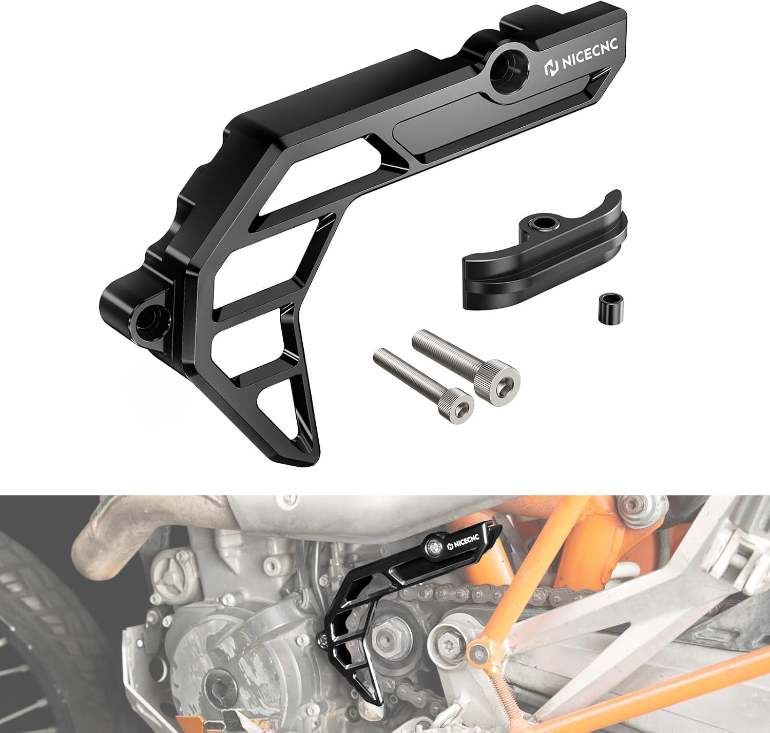 NICECNC Black Front Chain Guard Compatible with KTM 690 Enduro R/SMC R 2009-2025, Compatible with Husqvarna 701 Enduro/SM 2016-2025, Compatible with GasGas 700 SM/ES 2022-2025