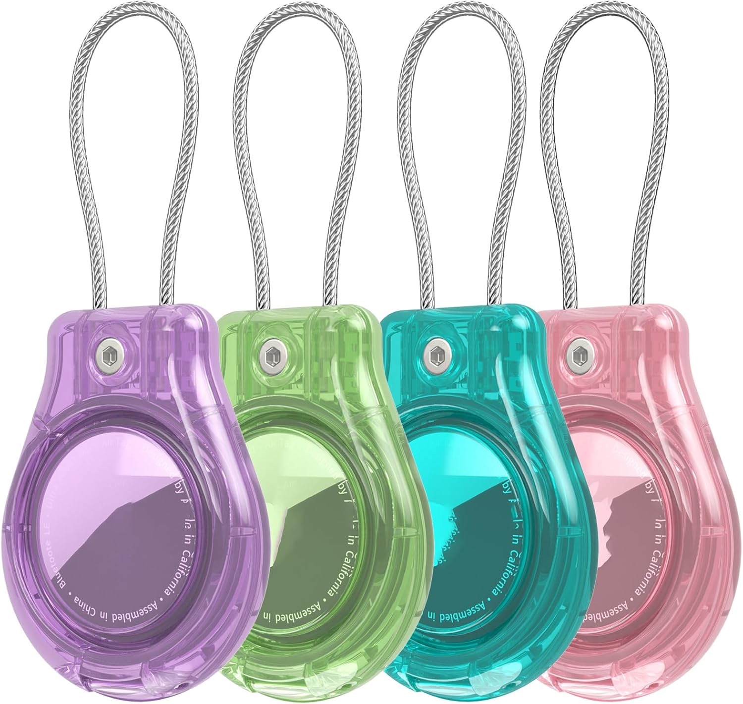 Inesore IPX8 Waterproof for AirTag Keychain Holder case with Wire Cable,Ultra Durable Anti-Lost Lock Keychain Holder for Luggage,Dog,Key,（clear Pink+blue+green+purple）
