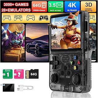 R36S Handheld Game Console, 3.5" IPS Screen Retro Game Emulator with Open Source System, Portable Video Gaming Player with Built in 3000+ Games, 64GB TF Card, Gift for Adults Teens Kids, Black