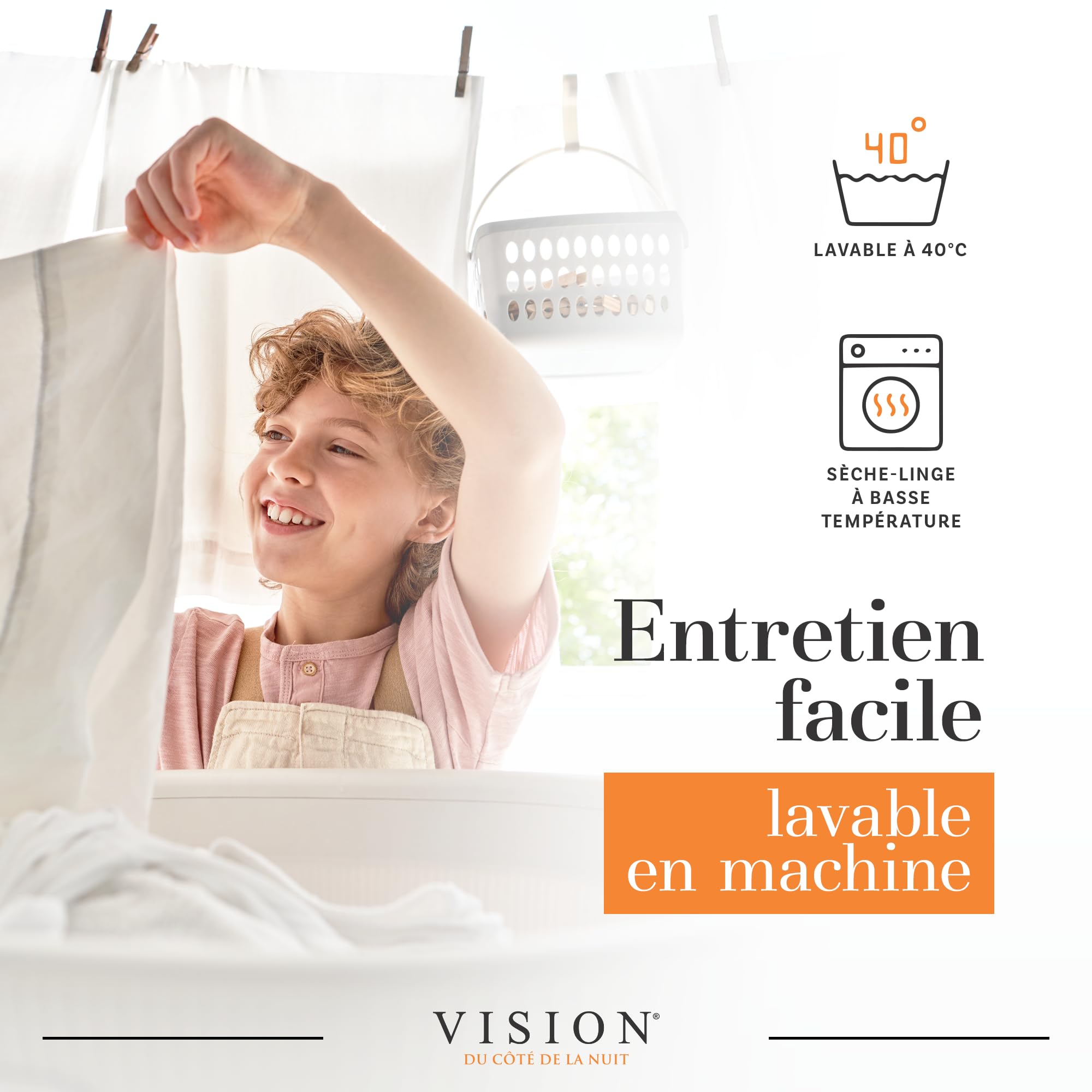 Vision - Parure de lit Adèle -100% Coton - Beige - Set de Housse de Couette 200x200 cm avec 2 taies d'oreiller pour lit 2 Personnes - Fibres Naturelles - Certifié Oeko-Tex