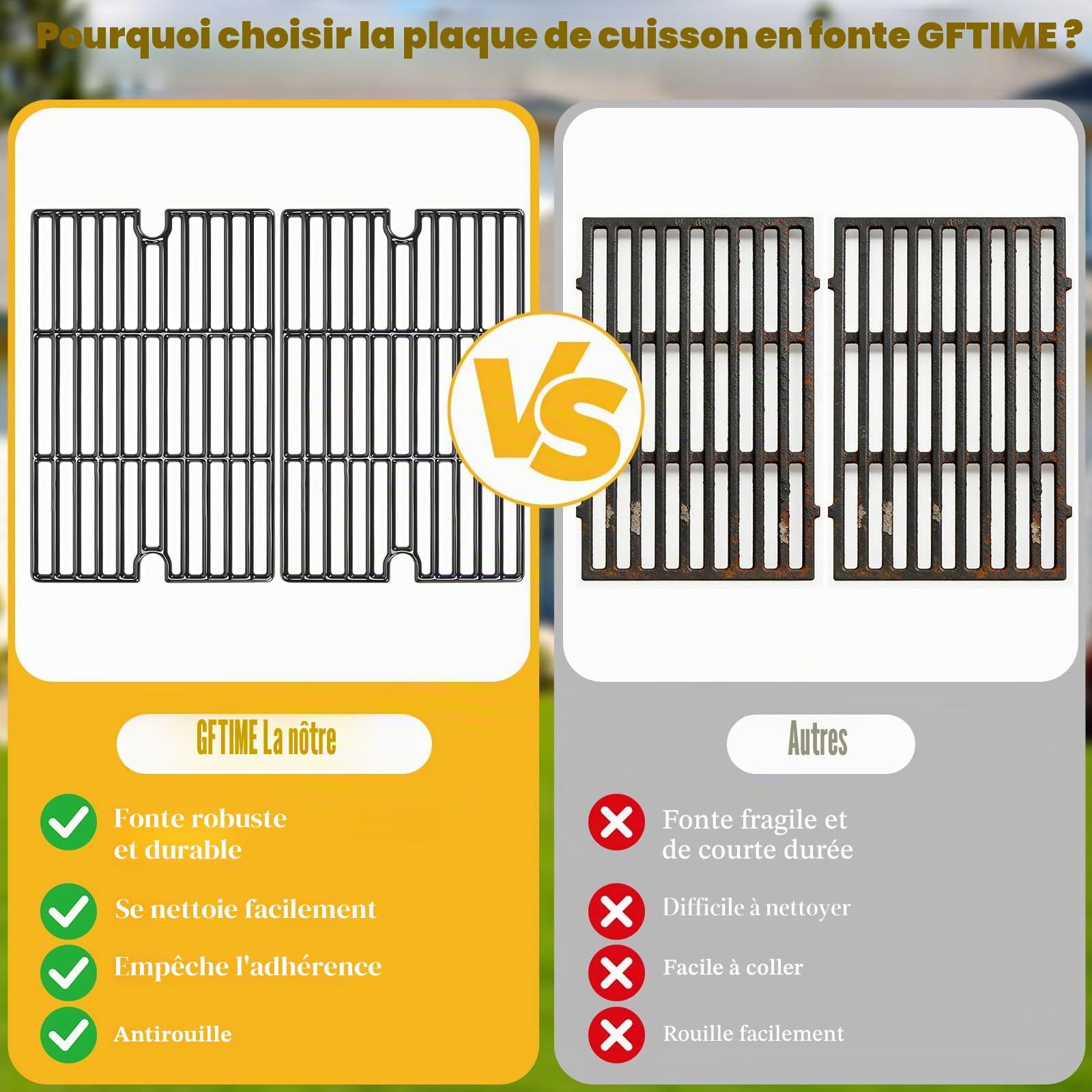 GFTIME Lot de 2 grilles de barbecue en fonte émaillée pour barbecue au gaz et au charbon de bois, 42 x 55 cm, en fonte de rechange pour Tepro Toronto, Taino Hero XL, Aktiva Angular, EL Fuego Montréal