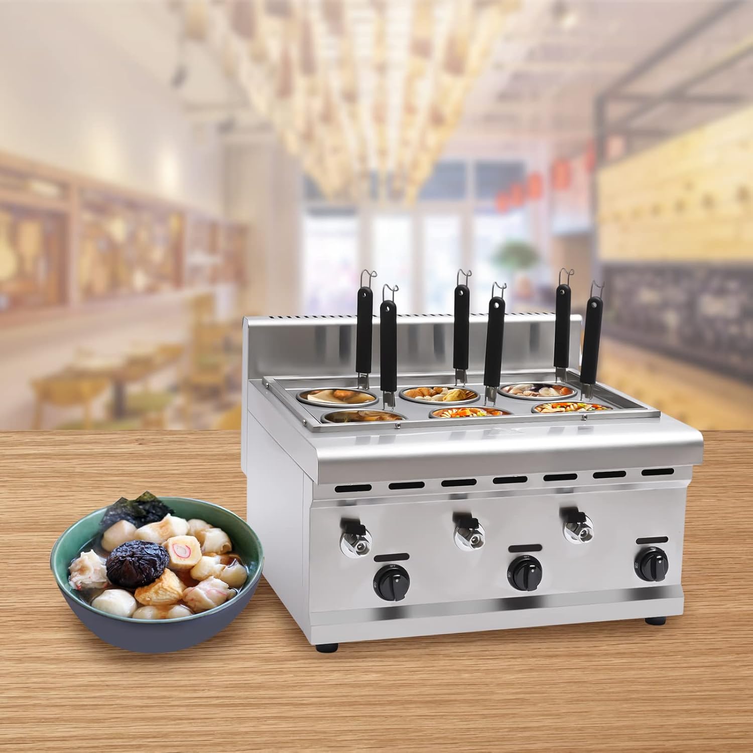Commercial Pasta Cooker, 6 Holes Propane Gas LPG Desktop Ramen Cooker Noodles Cooker Machine Pasta Makers Oven Pasta Cooking Tool Dumpling with Noodles Filter for Homes, Restaurants, Food Stalls